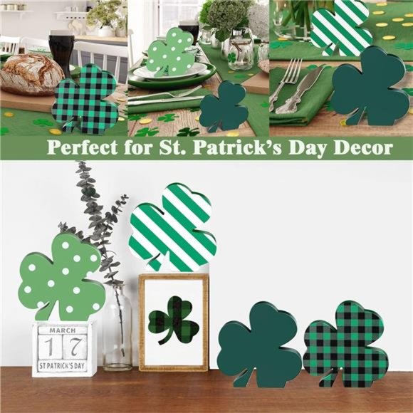 4 Pcs St Patricks Wooden Shamrock Table Signs Irish Lucky Wood Table Centerpiece - Picture 7 of 7